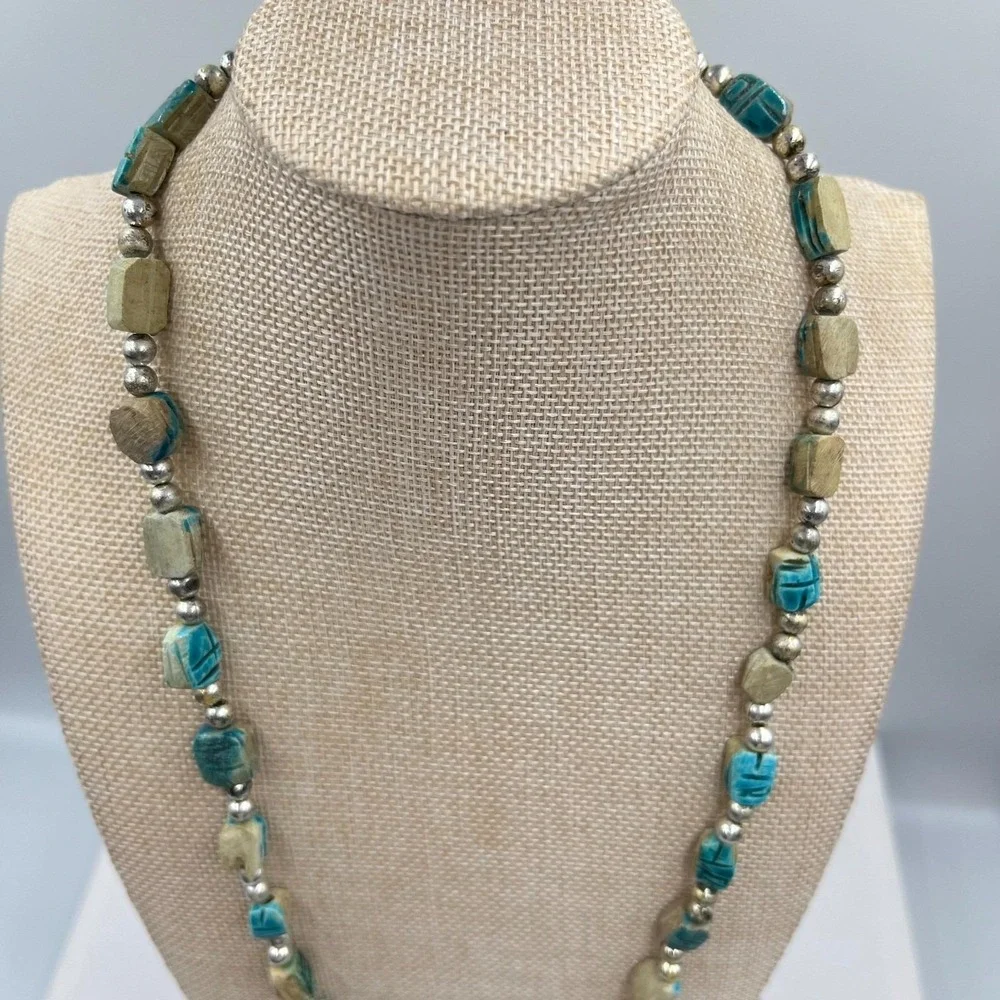 Vintage Egyptian Revival Scarab Beetle Beads Necklace & Filigree‎ Bracelet Set
